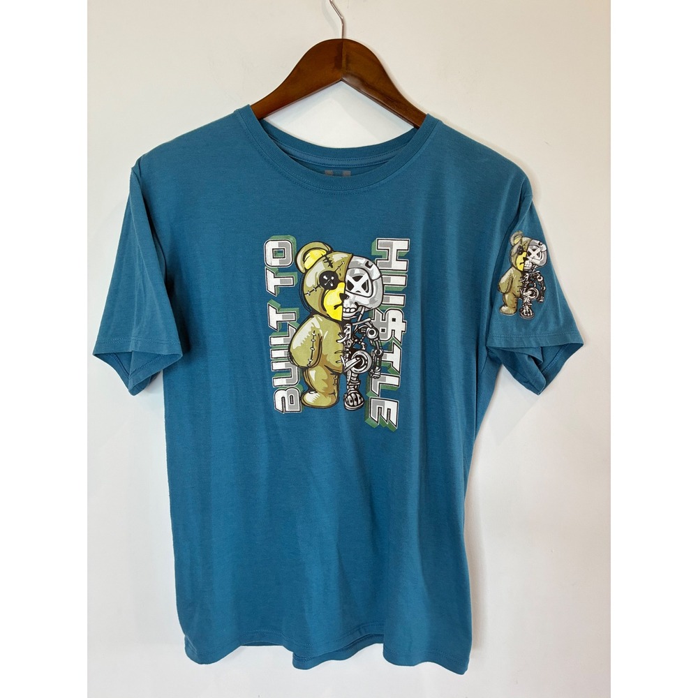 Legend Boys XL 18/20 Built To Hustle Cyborg Teddy Bear Graphic Tee Teal Blue